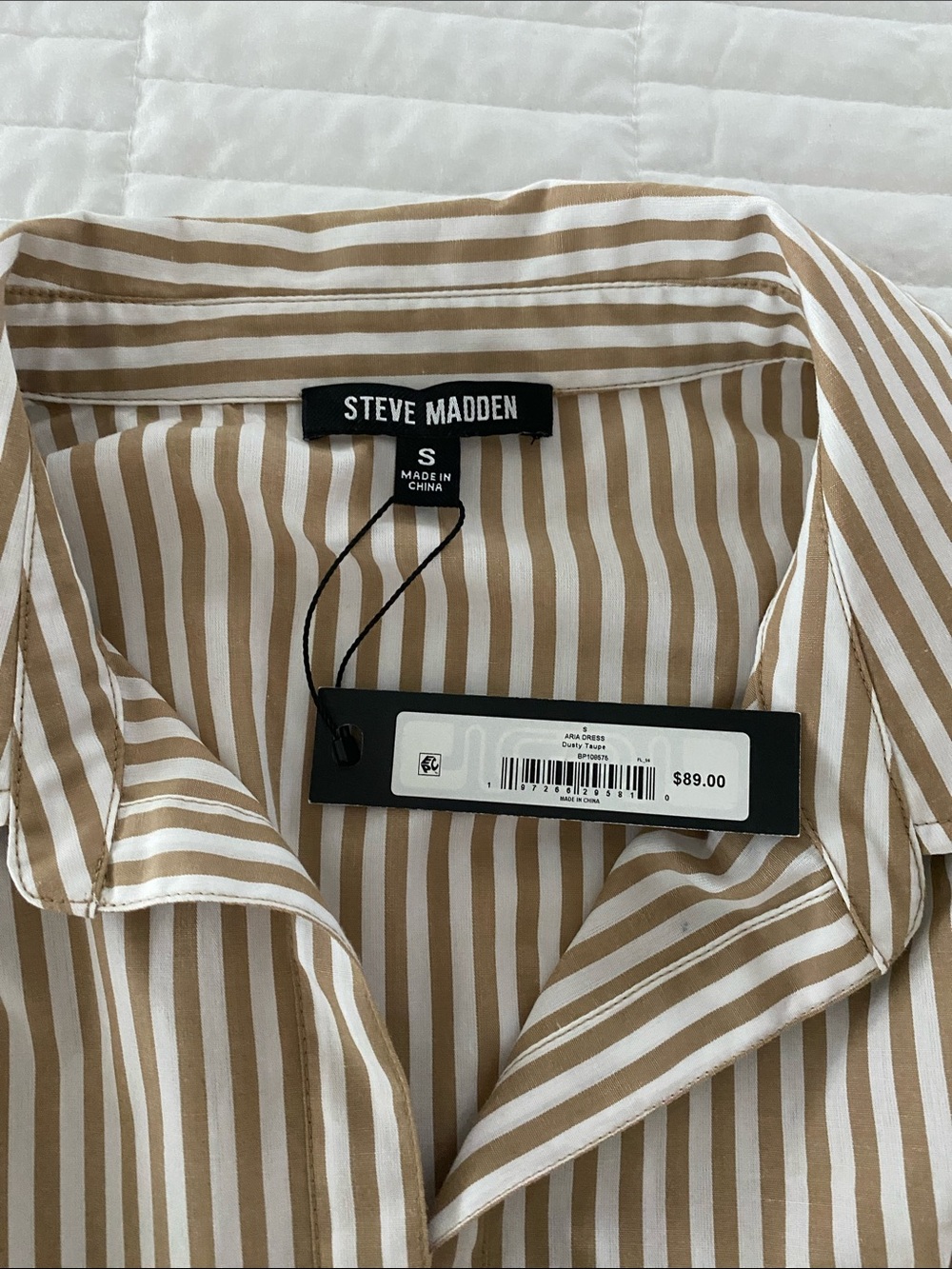Steve Madden Tan and White Striped Long Sleeve Shirt Dress. Sz Sm. NWT - Picture 10 of 10